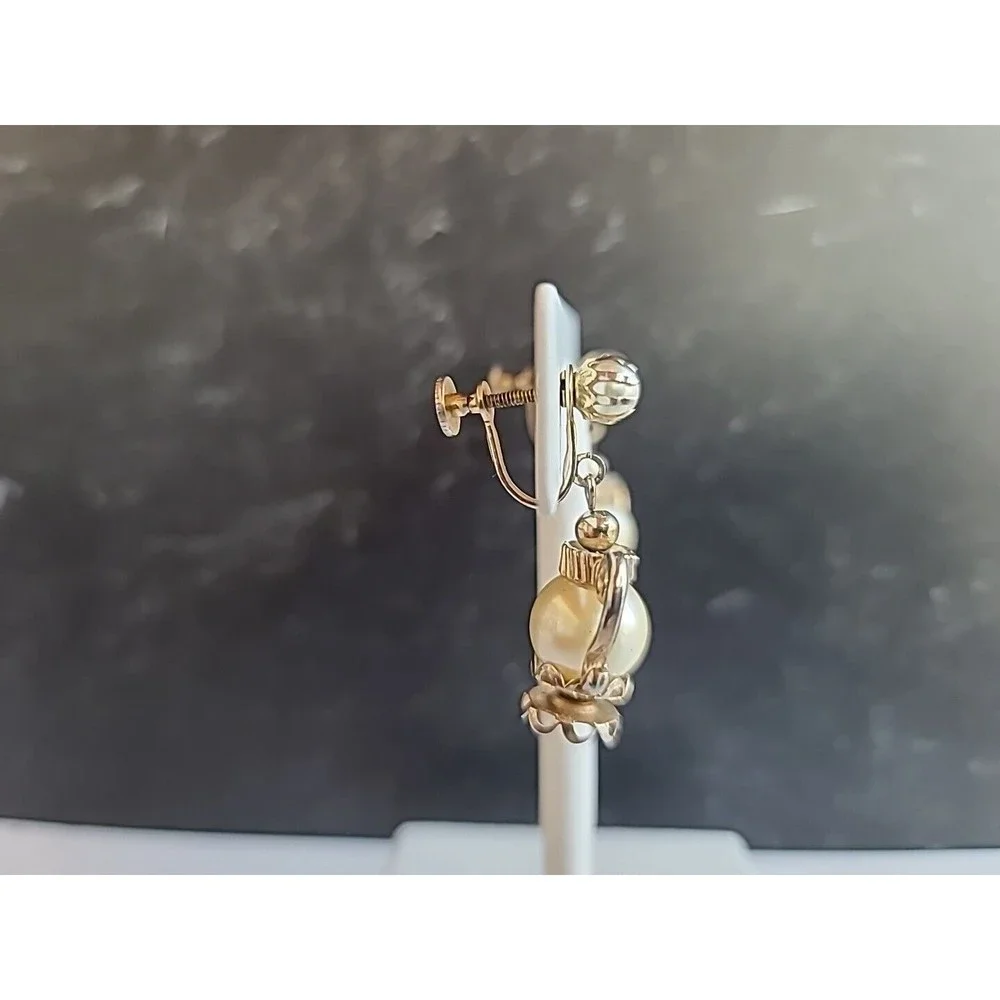 Vintage Faux Pearl Dangling Screwback Earrings